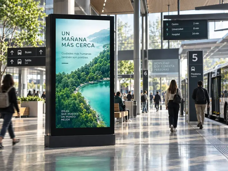 Mupi publicitario en el vestíbulo de una estación